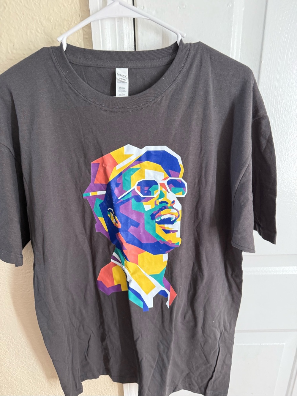 Source Unknown Black Crewneck Tee with Multicolor Portrait